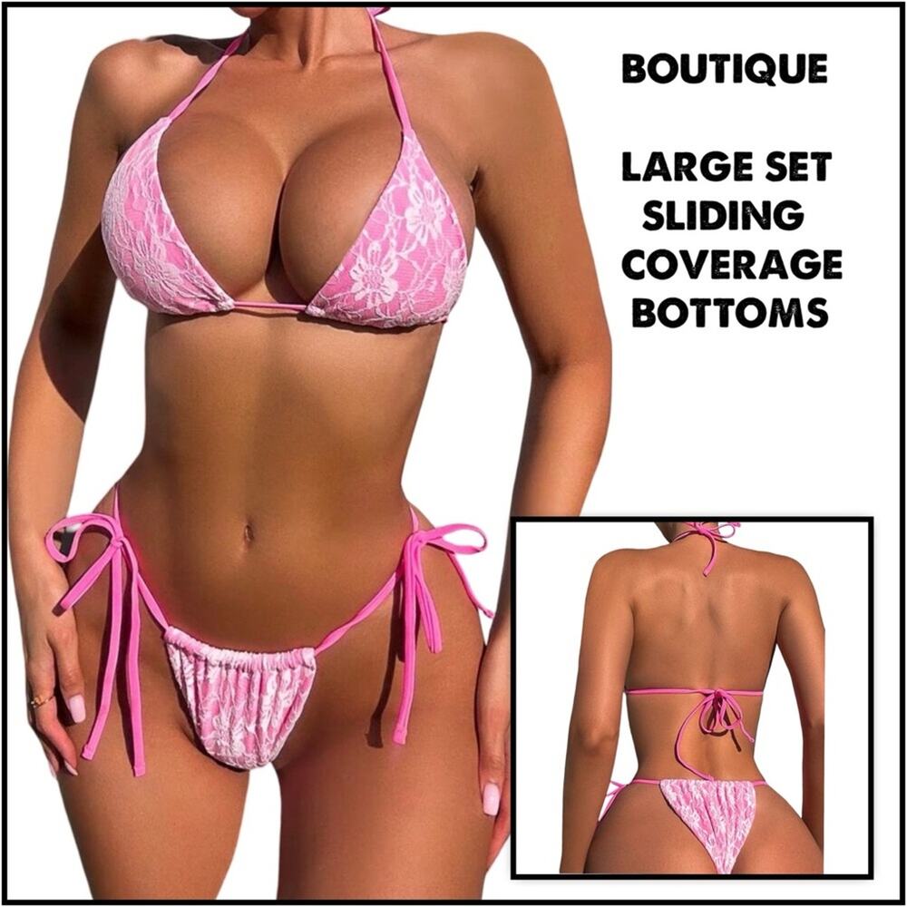 Boutique Women's Pink Bikini With Lace Overlay
Large Set
